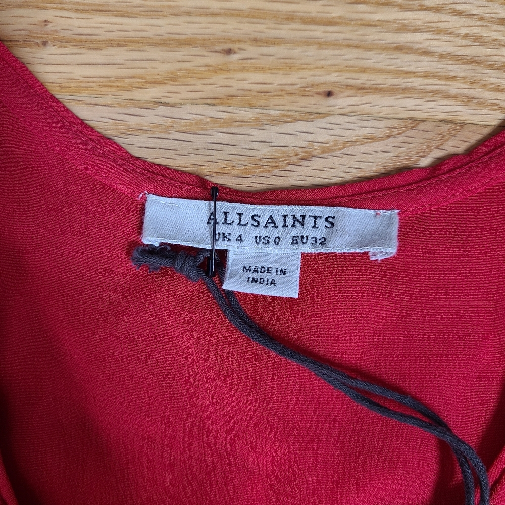 NEW All Saints Size 0 Red Embroidered Rosi Ani Dress - Picture 7 of 11